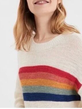 American Eagle Outfitters Cream Sweater with Rainbow Stripes. Size S
